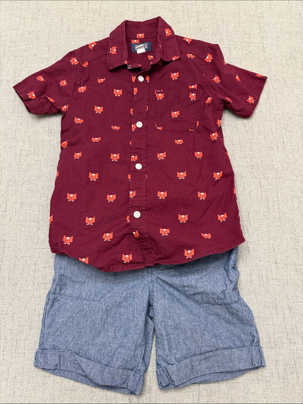 2PC Boys' Short Sleeve Fox Print Shirt and Blue Shorts Size 5T